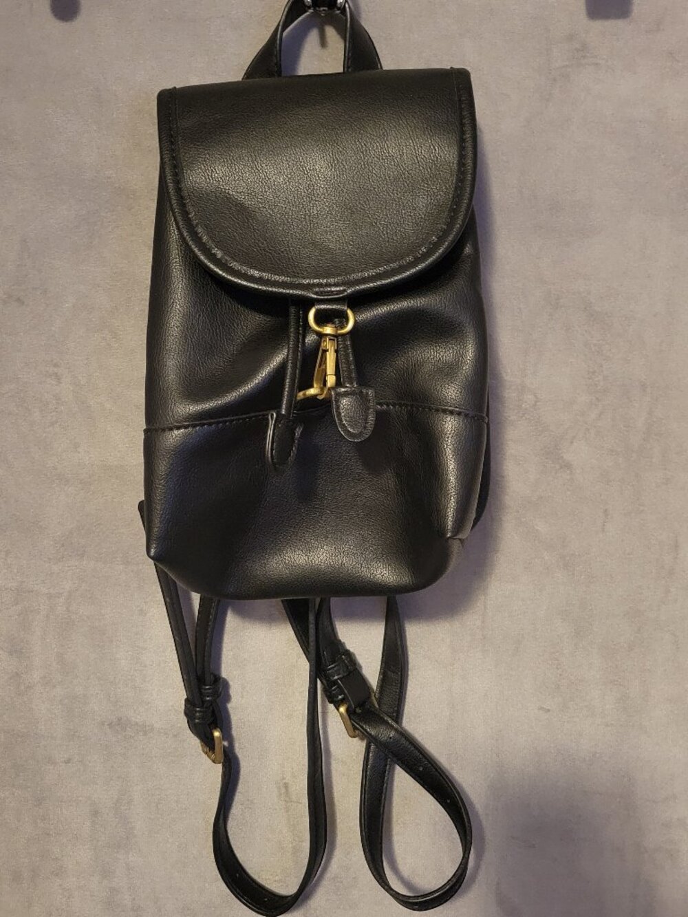 Small Black Backpack with Buckle Accent, Drawstring Closure, Women  NEW